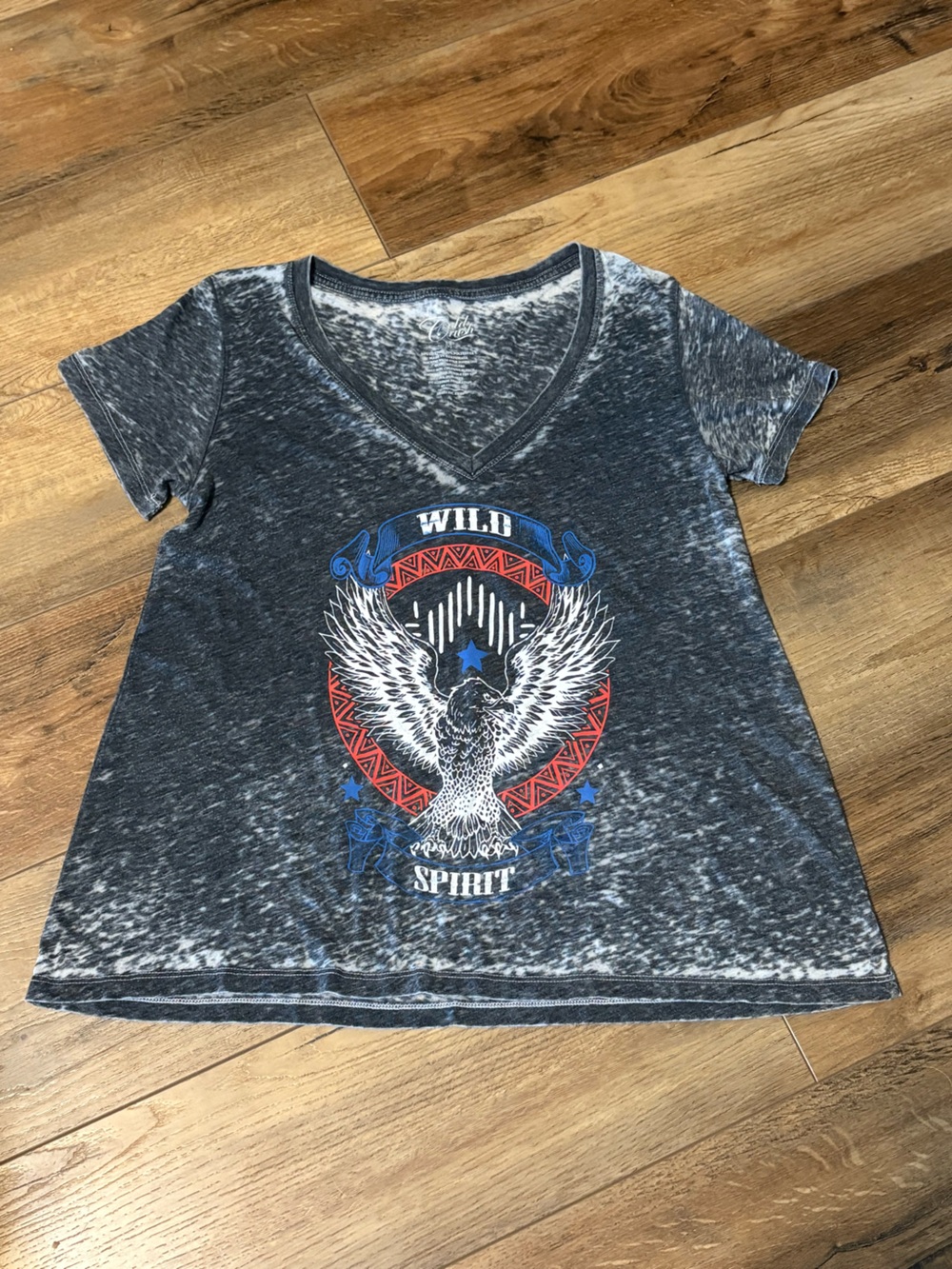 Cold Crush Charcoal Heather V-Neck Tee with Red & Blue Eagle Graphic